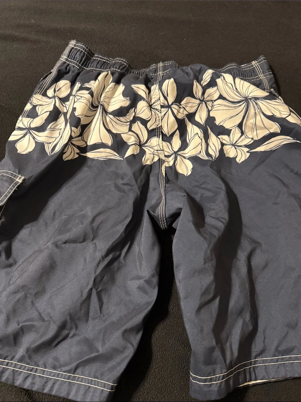 Speedo Navy Floral Swim Shorts with Red Drawstring - Picture 3 of 3